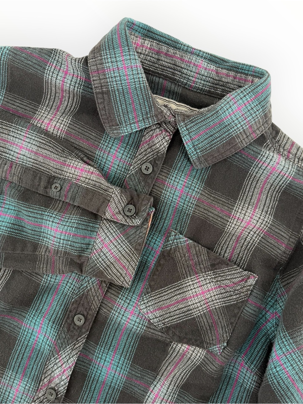 Legendary Whitetails Women Flannel Shirt Med Plaid Black Teal Pink Long Sleeve